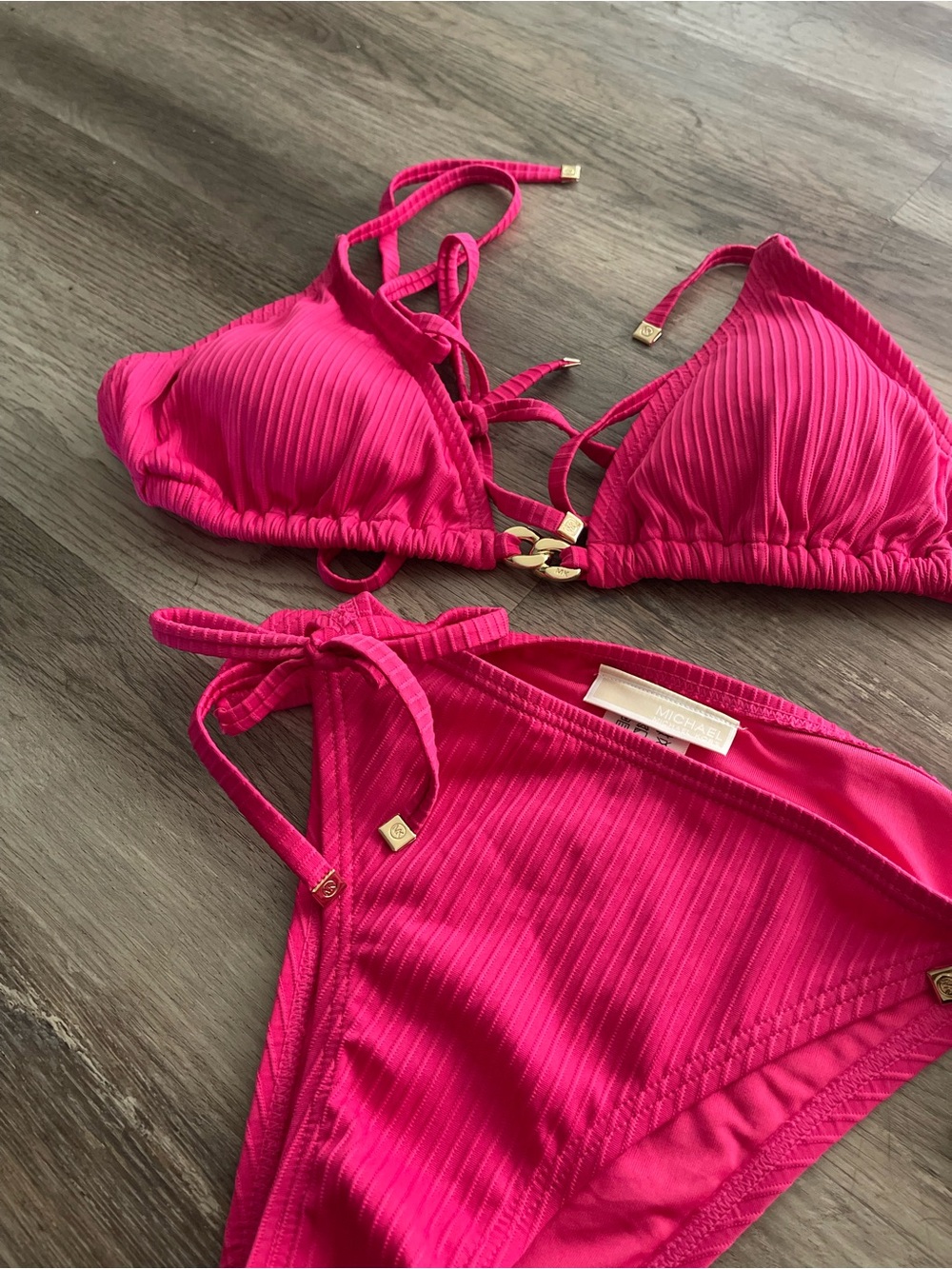 MICHAEL Michael Kors Bright Pink Ribbed Kids One-Piece Bikini